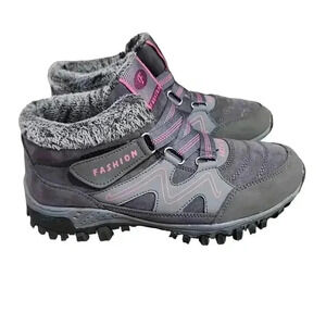 Fashion Womens Thermal Villi Leather Faux Fur High Top Winter Boots Gray Size 38